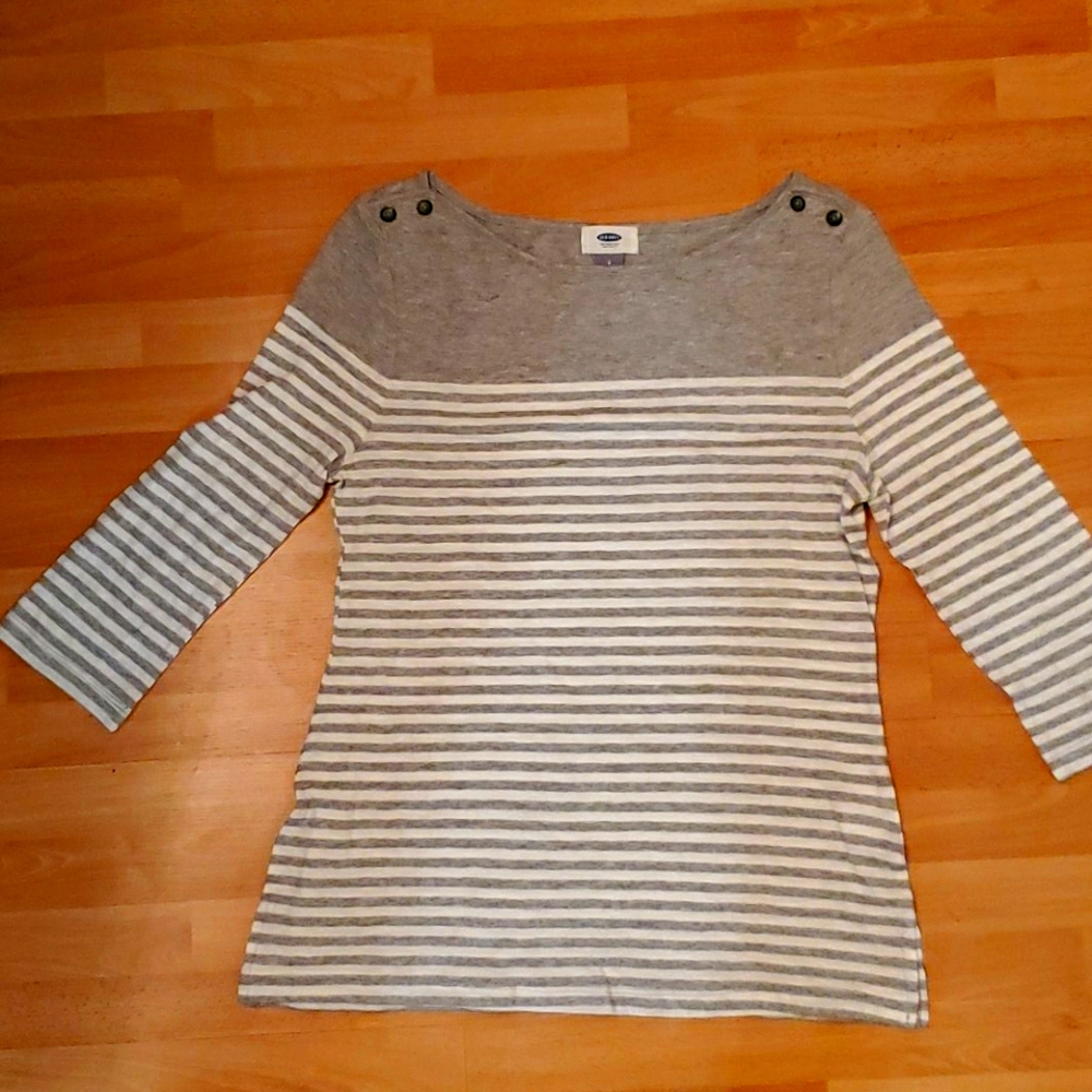 Old navy gray/white striped boat neck shirt